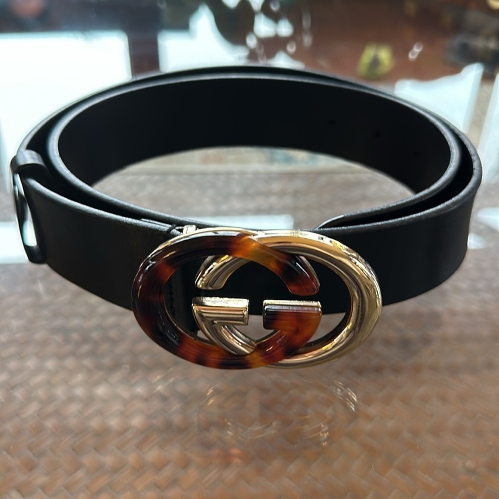 Gucci Black and Gold Belt with Signature Double G Buckle